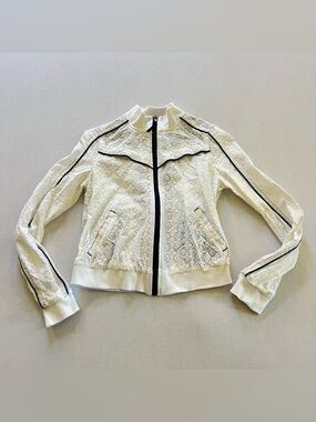 Free People Ivory Lace crochet track jacket XS